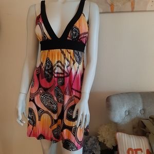 BELTED OMBRE DRESS ORANGE PINK SLEEVELESS V-NECK Med.         c